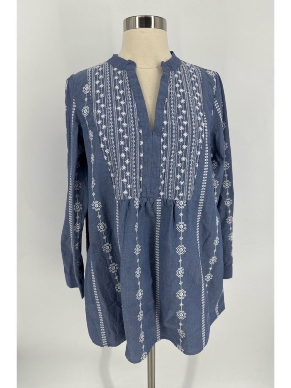 DG2 by Diane Gilman Embroidered Indigo Peasant Tunic Top